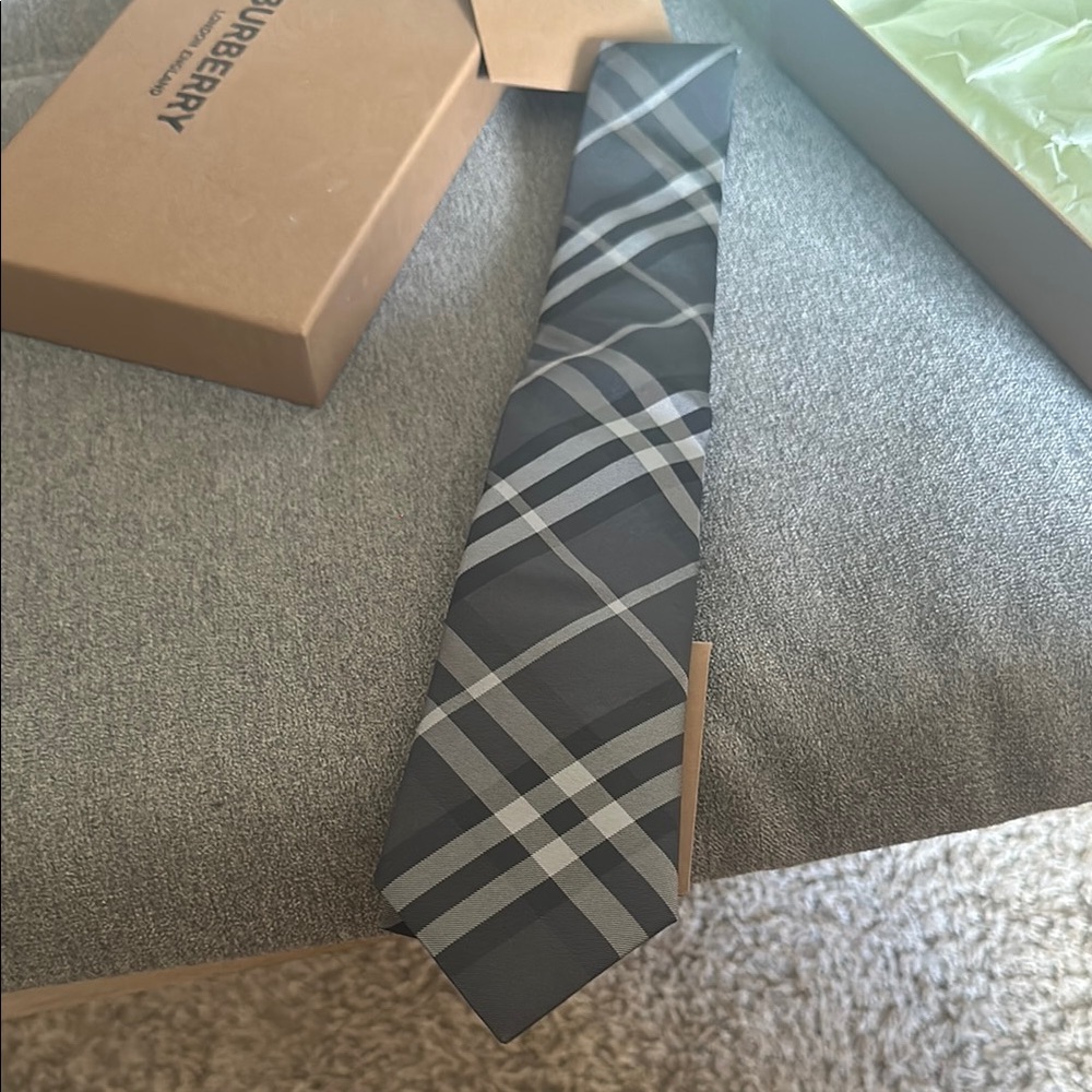Burberry Gray Plaid Silk Tie